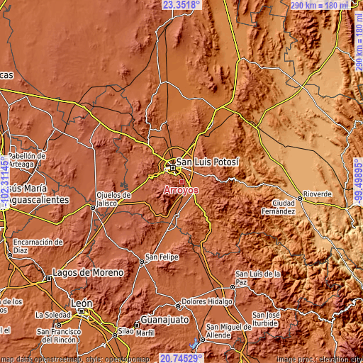 Topographic map of Arroyos