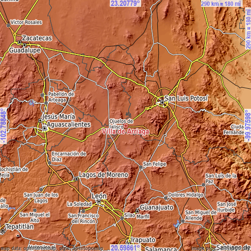 Topographic map of Villa de Arriaga