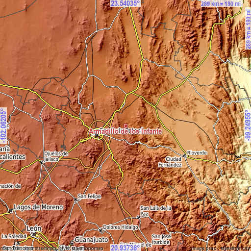 Topographic map of Armadillo de los Infante