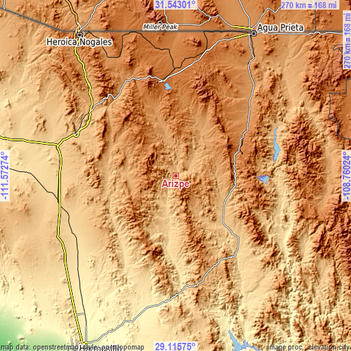 Topographic map of Arizpe