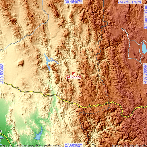 Topographic map of Arivechi