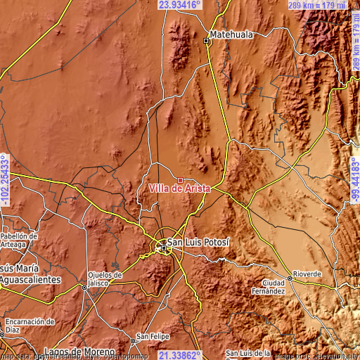 Topographic map of Villa de Arista