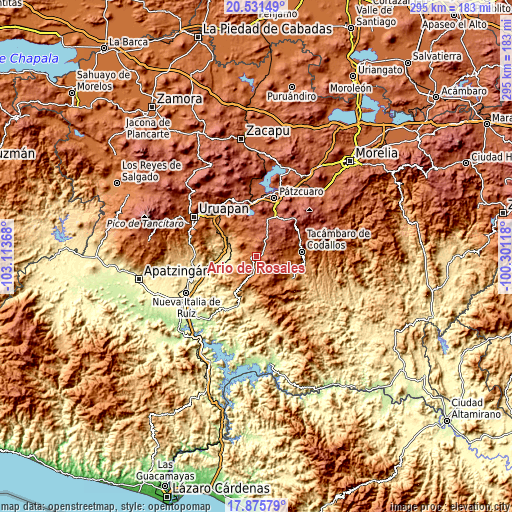 Topographic map of Ario de Rosales