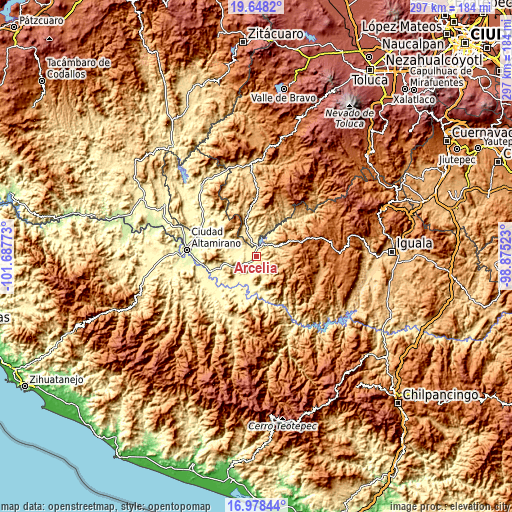 Topographic map of Arcelia