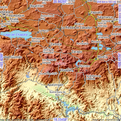 Topographic map of Aranza