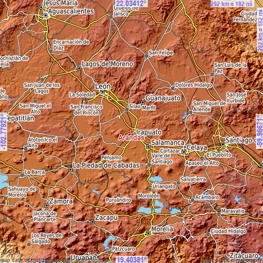Topographic map of Arandas