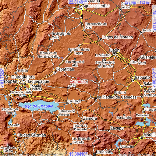 Topographic map of Arandas