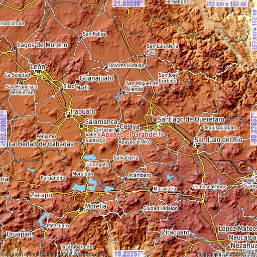 Topographic map of Apaseo el Grande