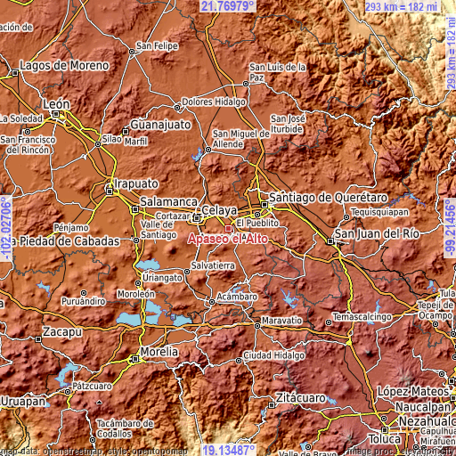 Topographic map of Apaseo el Alto