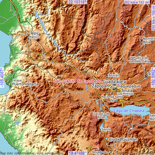 Topographic map of San Juanito de Escobedo