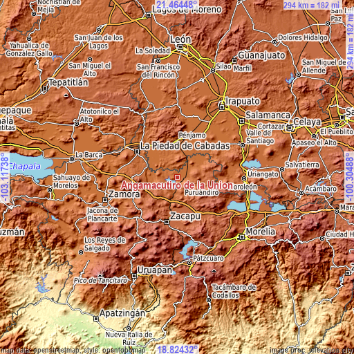 Topographic map of Angamacutiro de la Unión