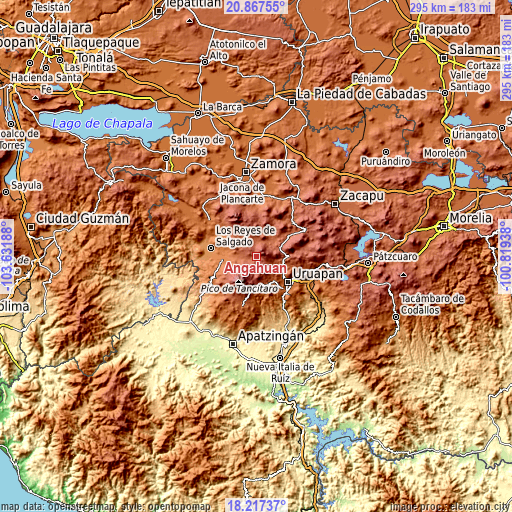 Topographic map of Angahuán