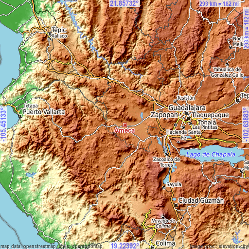 Topographic map of Ameca