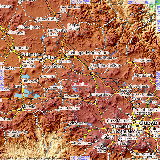 Topographic map of Amealco