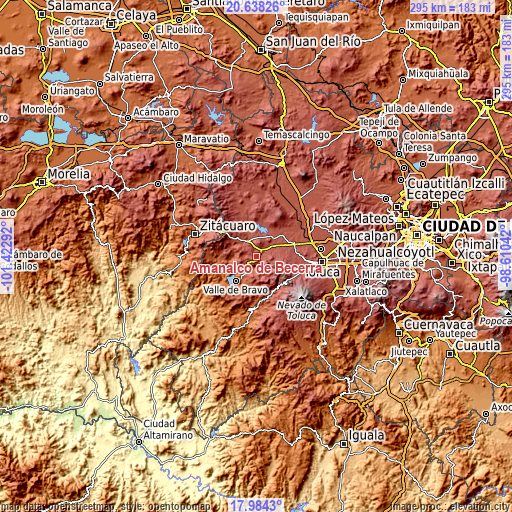 Topographic map of Amanalco de Becerra