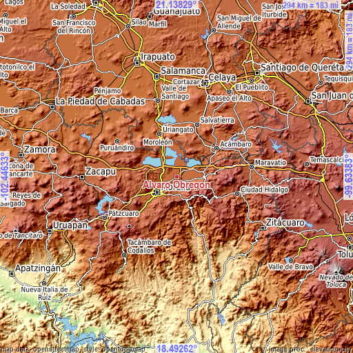 Topographic map of Álvaro Obregón