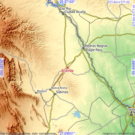 Topographic map of Allende