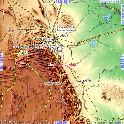 Topographic map of Ciudad de Allende