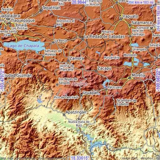 Topographic map of Ahuirán