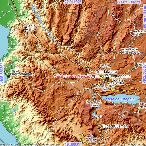 Topographic map of Ahualulco de Mercado