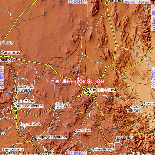 Topographic map of Ahualulco del Sonido Trece