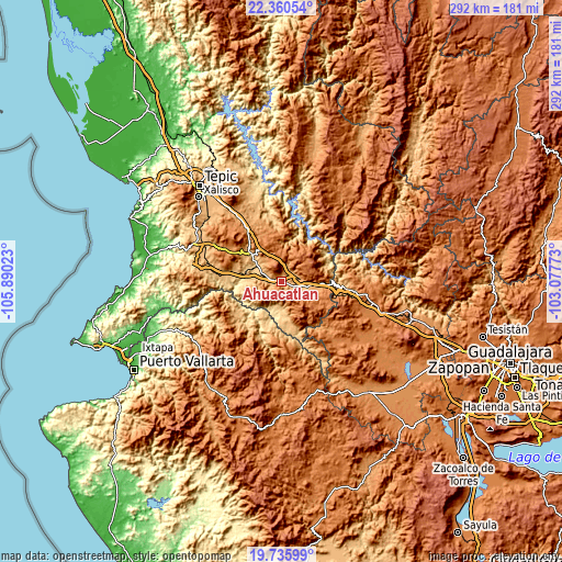 Topographic map of Ahuacatlán