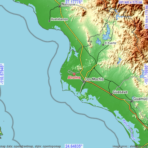 Topographic map of Ahome