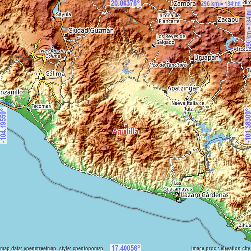 Topographic map of Aguililla
