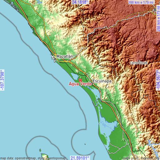 Topographic map of Agua Verde