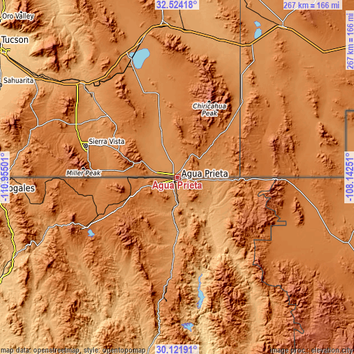 Topographic map of Agua Prieta