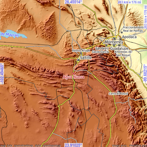 Topographic map of Agua Nueva