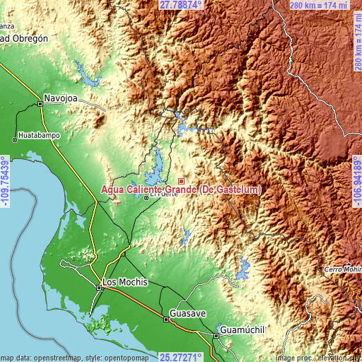 Topographic map of Agua Caliente Grande (De Gastélum)