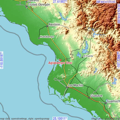 Topographic map of Agiabampo Uno