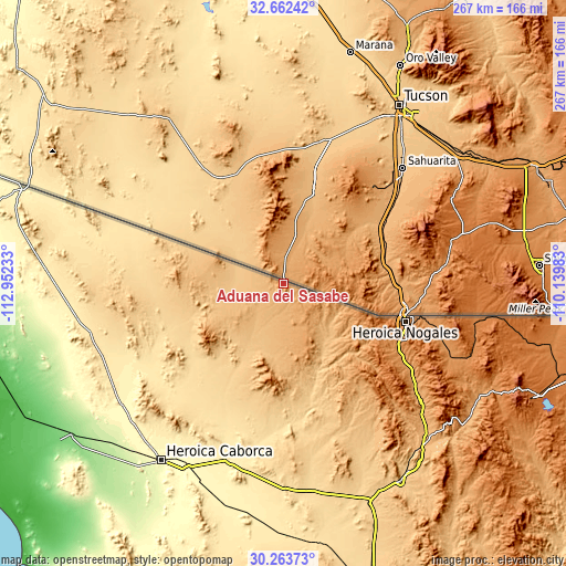 Topographic map of Aduana del Sásabe