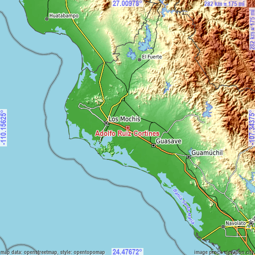 Topographic map of Adolfo Ruíz Cortínes