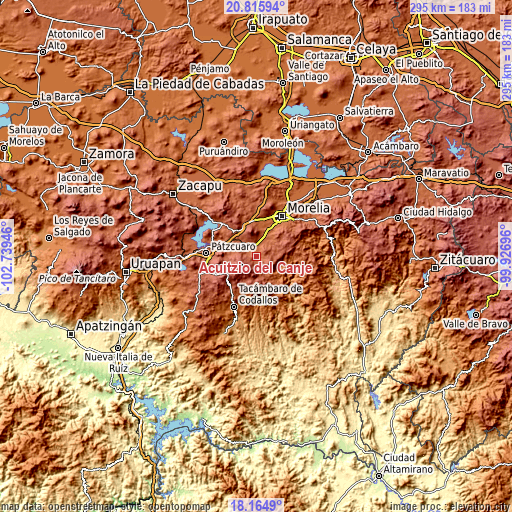 Topographic map of Acuítzio del Canje