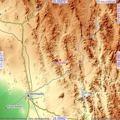 Topographic map of Aconchi