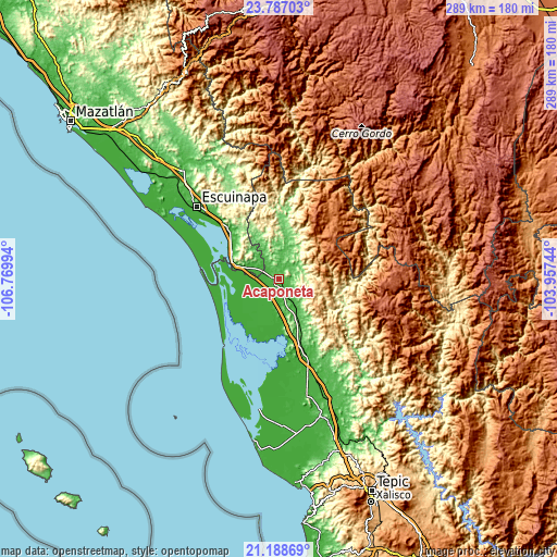 Topographic map of Acaponeta