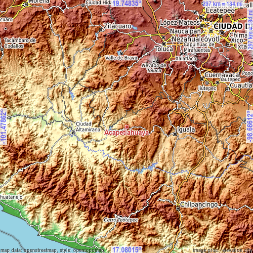 Topographic map of Acapetlahuaya