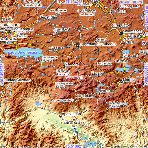Topographic map of Acachuén