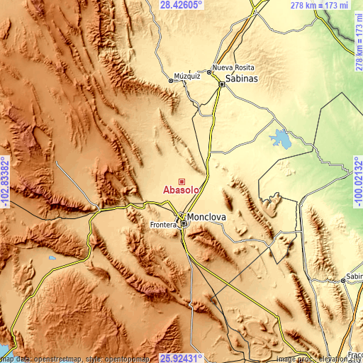 Topographic map of Abasolo