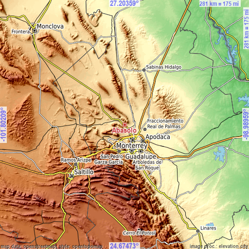 Topographic map of Abasolo
