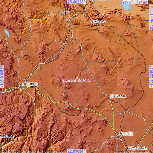 Topographic map of Ramón Corona