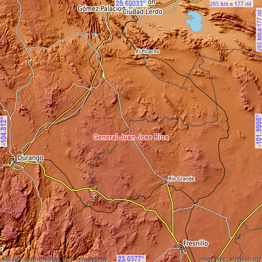 Topographic map of General Juan José Ríos