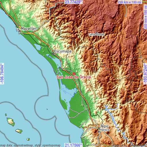 Topographic map of San José de Gracia