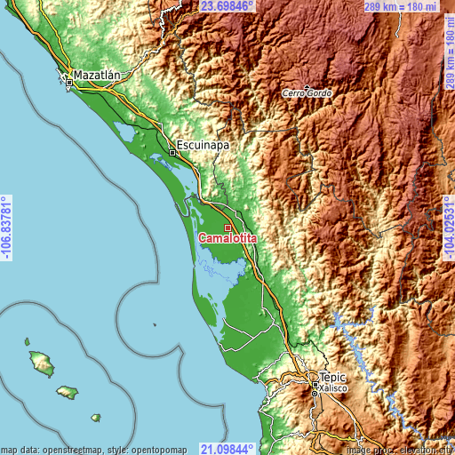 Topographic map of Camalotita