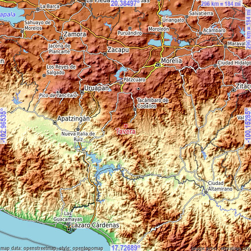 Topographic map of Tavera