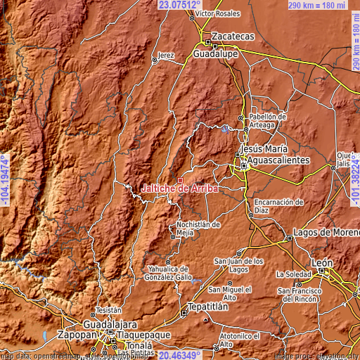 Topographic map of Jaltiche de Arriba