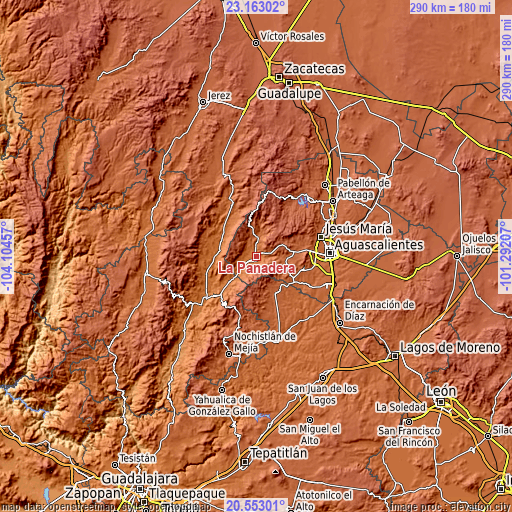 Topographic map of La Panadera