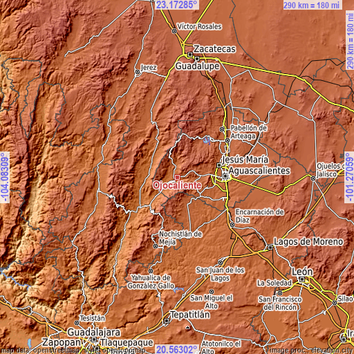 Topographic map of Ojocaliente